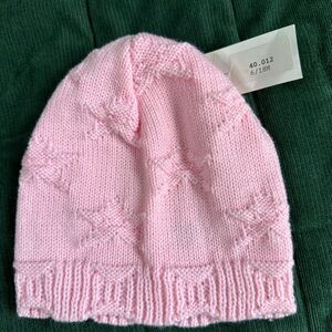 Mon Petit Chapeau Pink Knit Hat with Star Pattern, Made in France 6-8 Months